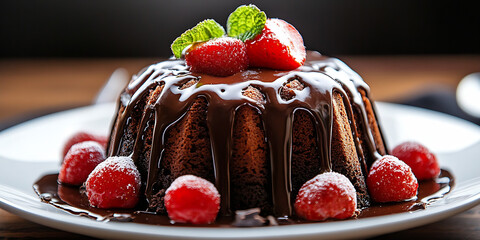 Poster - Indulgent Chocolate Cake Topped with Fresh Raspberries and Glaze Ready to Tempt Any Dessert Lover : Generative AI