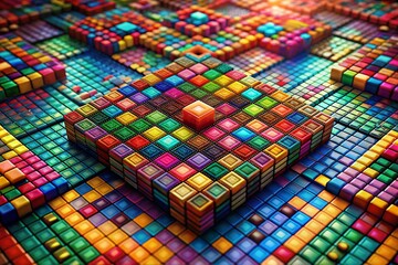 Poster - Surreal Mosaic Infographic: Abstract Colorful Square Pattern Background