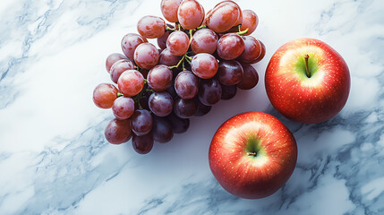 Poster - Fresh and juicy red apples with grapes on marble surface highlighting healthy food choices : Generative AI