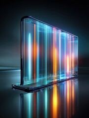 Leinwandbilder - Futuristic Foldable Smartphone Displays Colorful Neon Screen in Sleek, Dynamic Technology Setting
