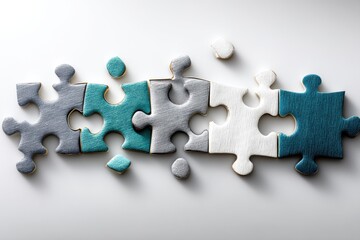 Poster - Teamwork is Illustrated Through a Minimal Composition of Puzzle Pieces Arranged to Symbolize Collaboration and Connection Among Individuals