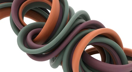 Poster - Close up of intertwined tubes in shades of orange green and purple on a white background