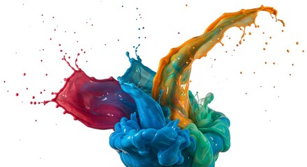 Poster - A vibrant explosion of colorful paint splatters against a clean white background in a dynamic composition