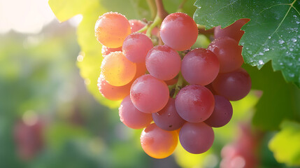 Poster - Freshly picked red grapes glistening with dew in a sunlit vineyard creating a picturesque scene : Generative AI