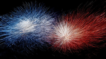 Fototapete - Abstract fireworks display background blue and red celebration explosion festive light show illustration