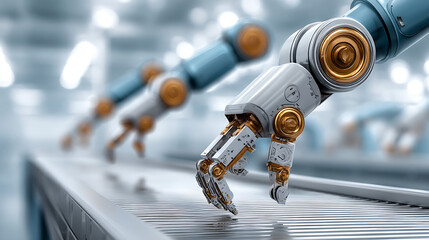 Poster - Advanced robotic arm assembly line technology with precision mechanics and modern design : Generative AI