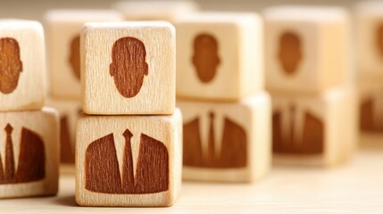 Fototapete - Wooden block featuring a man's face representing automated market positioning matrix concept for strategic analysis