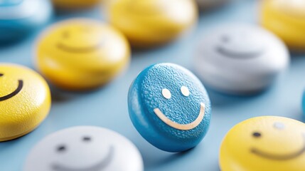 Poster - Smiley face on blue background representing automated outreach tone customizer concept for adapting communication