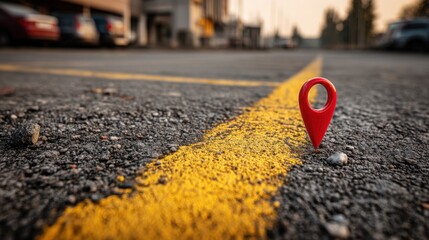 Poster - Red pin positioned on a road signifying buy zone detection for identifying safe entry points in investment strategy