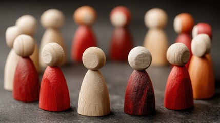 Aufkleber - Diverse group of wooden people representing customer churn analysis and tracking why buyers leave or stay loyal