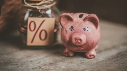 Poster - Charming piggy bank alongside a jar full of coins illustrating the concept of saving for future investments and returns