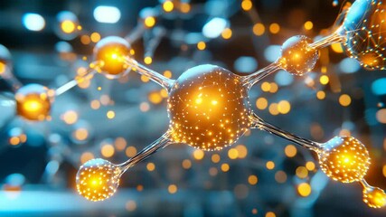 Poster - Abstract molecular structure with glowing nodes and digital spheres