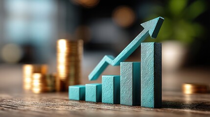Poster - Blue arrow on a table symbolizing earnings momentum investing and the concept of buying based on positive trends