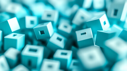 Leinwandbilder - Vibrant Blue Cubes Playfully Scattered in a Dynamic Abstract Digital Environment : Generative AI