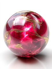 Poster - Beautifully crafted red glass sphere with golden swirls and intricate patterns showcasing mystical energy : Generative AI