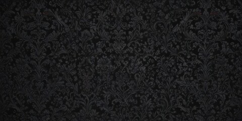 Fototapete - Intricate black damask wallpaper; seamless gothic floral vines , fabric, dark, floral