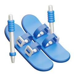Poster - Blue snowshoes and ski poles ready for winter adventures on transparent background