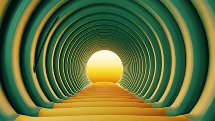 Poster - Vibrant tunnel with concentric circular patterns leading to bright yellow light, creating sense of depth and warmth, evoking feelings of optimism and creativity in design.