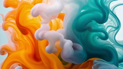 Poster - Vibrant Abstract Composition of Dynamic Orange, Teal, and White Colors Fluid and Creative Exploration of Energy and Imagination