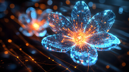Poster - Exploring biodigital interfaces in floating circuits digital art gallery interactive display virtual environment futuristic concept