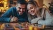 © paukan - Joyful couple immersed in lighthearted game night with board game at home