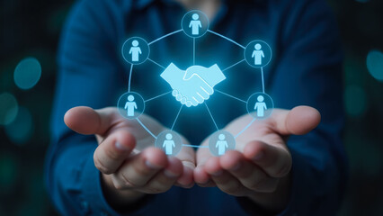 Poster - Hands Offering Digital Connection and Partnership Symbol in Business Environment