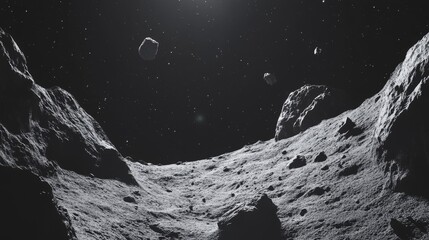 Wall Mural - Asteroid Field in Deep Space on black background