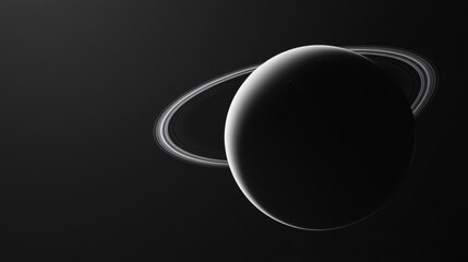 Wall Mural - cosmic planet with rings in dark space on black background