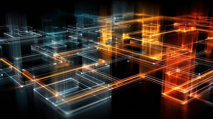 Leinwandbilder - Flowchart Transforms Into Dynamic 3D AI Shape With Luminous Edges Illuminating Technology and Design Concepts