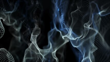 Poster - Futuristic video animation with particle wave object in slow motion, 4096x2304 loop 4K