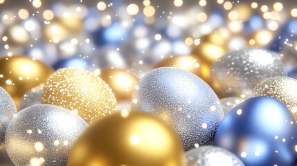Wall Mural - Colorful Decorative Balls and Sparkling Eggs on a Smooth Surface