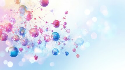 Poster - Abstract molecular web and medical particles on a light blue gradient banner