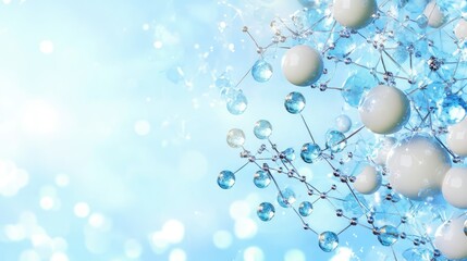 Poster - Blue and white abstract background with network of molecules and healthcare symbolism