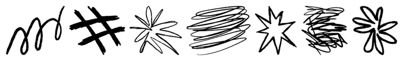 Poster - png abstract sketchy artistic symbols, element set on transparent background