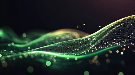 Poster - Neon green data lines flowing through abstract geometric tech grid, digital future