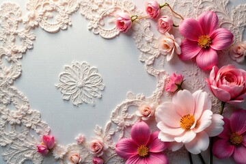 Delicate floral lace, intricate repeating motif, wedding, handmade, macro