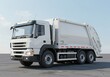 © moo - Large white garbage truck parked on an asphalt surface under a bright sky, clean city and waste management concept.
