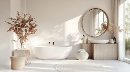 Poster - Geometric white 3D rendering with soft tones and modern podium in a minimalist style