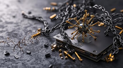 Leinwandbilder - Quantum technology in the hands of hackers breaching security in a dark digital art environment