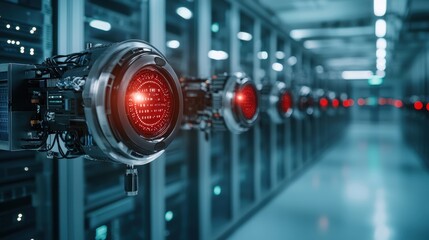 Fototapete - Cybersecurity breach hackers target banking networks in data centers technology environment high-tech perspective