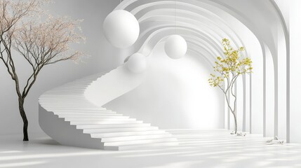 Poster - White 3D shapes create a modern, abstract space with an elegant central podium