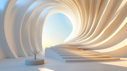 Poster - White 3D shapes create a modern, abstract space with an elegant central podium