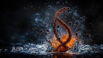 Poster - Dramatic disintegration of dna helix laboratory abstract art dark environment close-up view scientific concept