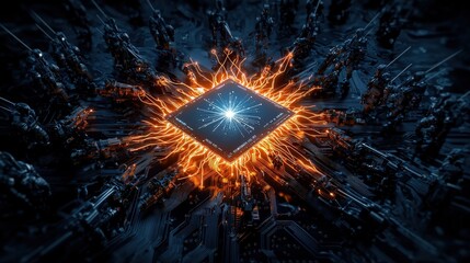 Poster - Quantum chip power unleashed armies of technology futuristic battlefield digital realm dynamic perspective