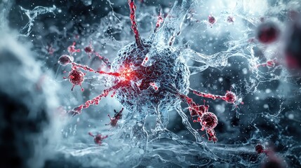 Aufkleber - Laboratory digital illustration weakened pathogens attacking human cells in a close-up microbial environment