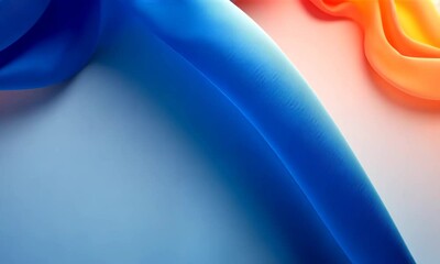 Poster - Abstract silk curves cascading with serene blue and vibrant orange hues showcasing a soft and inviting textile composition with textural finesse