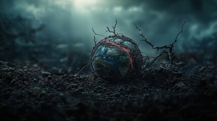 Poster - Earth's resilience a healing planet amidst scars natural landscape symbolic imagery dramatic environment close-up view