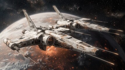 Poster - Epic spaceship combat in outer space sci-fi action scene futuristic environment dynamic viewpoint
