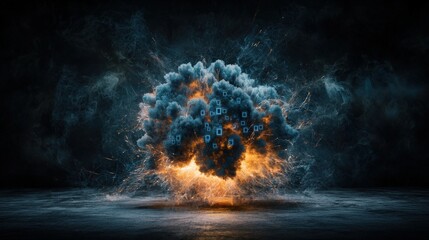 Fototapete - Virtual data explosion symbolizing devastation in cybersecurity digital landscape graphic art abstract concept