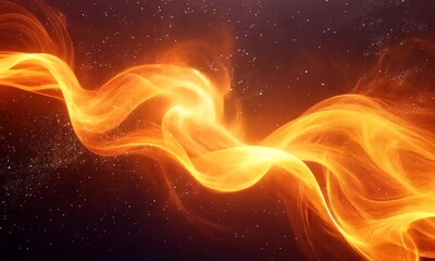 Poster - Abstract Fiery Flow: Dynamic Energy Streams in a Starry Cosmic Background, Captivating Visual Symphony